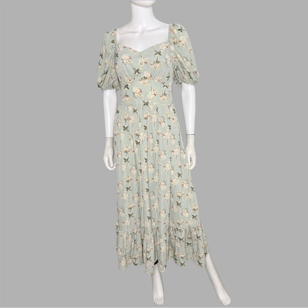 SHEIN Pastel Green Floral Bohemian‎ Midi Dress